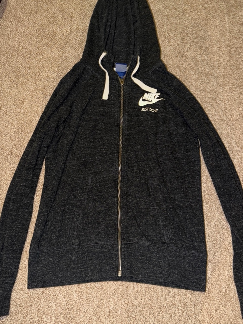 Nike Men's Black Zip-Up Hoodie Sweatshirt with White Logo